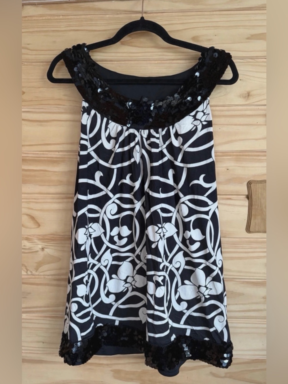 INC International Concepts Black & White A-Line Sequin-Trim Blouse